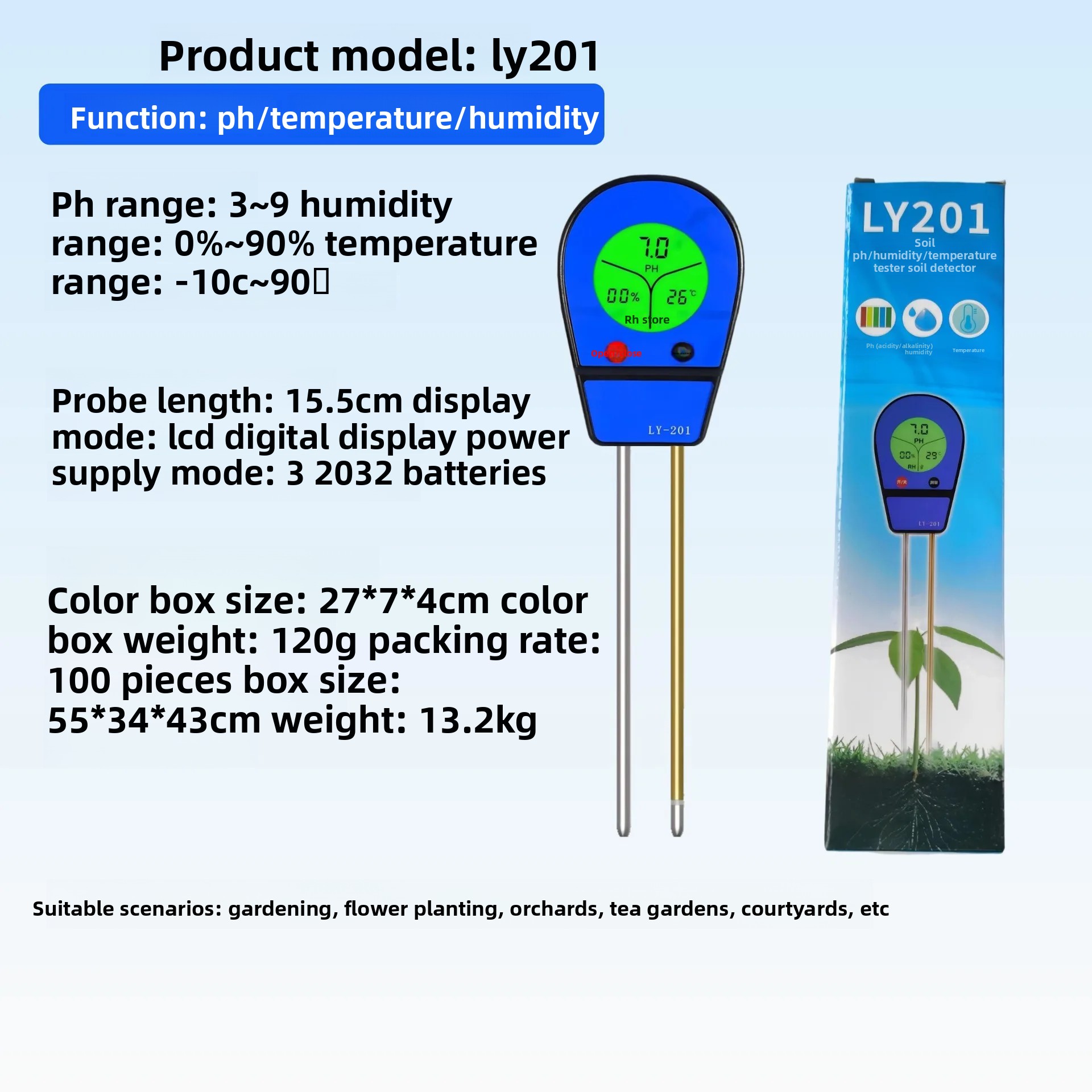 Soil Ph Meter - เครื่องวัดความชื้นในดิน 4 in 1 วัดค่า pH