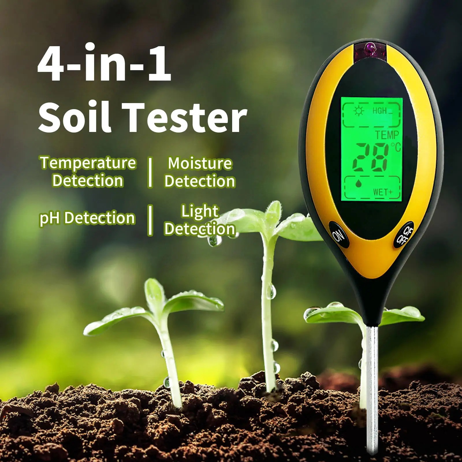 Soil Ph Meter - เครื่องทดสอบค่า pH และความชื้นในดินแบบพกพา เครื่องทดสอบน้ำธาตุอาหารในน้ำ ความแม่นยำสูง สำหรับใช้ในครัวเรือน