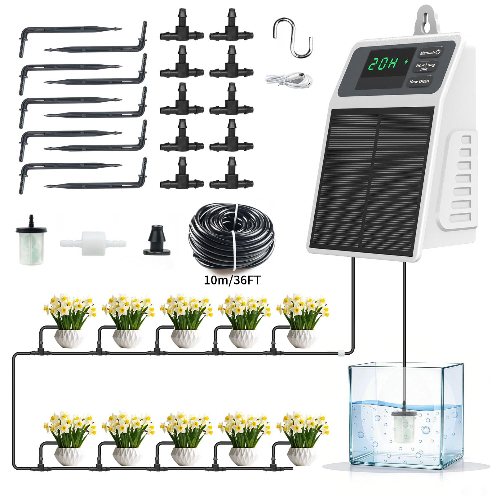 Automatic Plant Waterer - ระบบให้น้ำหยดด้วยพลังงานแสงอาทิตย์แบบอัตโนมัติรุ่นอัปเกรด อุปกรณ์รดน้ำต้นไม้สำหรับบ้าน สวน ระเบียง โรงเรือน และต้นไม้แขวน