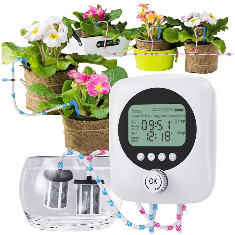 Automatic Plant Waterer - ALIM-สำหรับต้นไม้ในกระถาง 30 ต้น ระบบปั๊มน้ำอัตโนมัติแบบคู่สำหรับรดน้ำต้นไม้ในร่ม เหมาะสำหรับการใช้งานในช่วงวันหยุด