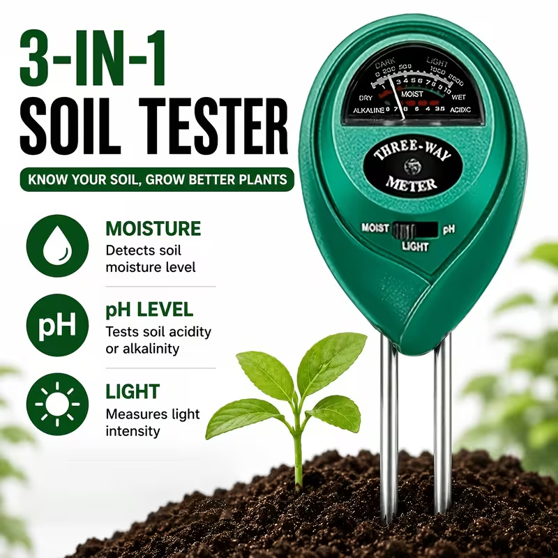 Soil Ph Meter - เครื่องวัดดิน 3-in-1 (วัดความชื้น, ค่า pH และแสง)