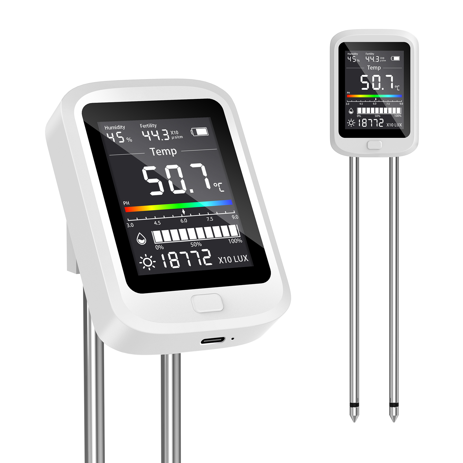 Soil Ph Meter - เครื่องวัดความชื้นในดิน 6-in-1, เครื่องวัดความชื้นสำหรับพืช พร้อมวัดความชื้นในดิน, ค่า pH,