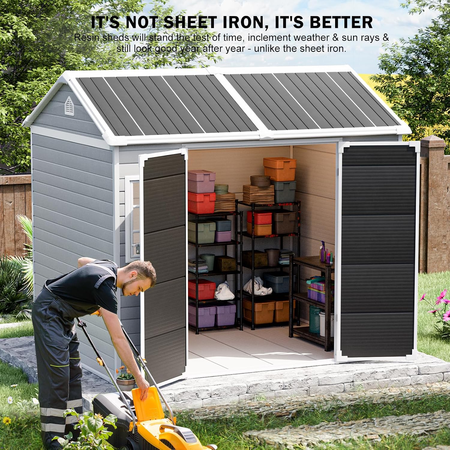 โรงเก็บของเรซินพร้อมพื้นและหน้ - Gardening Tools บทวิจารณ์และราคา